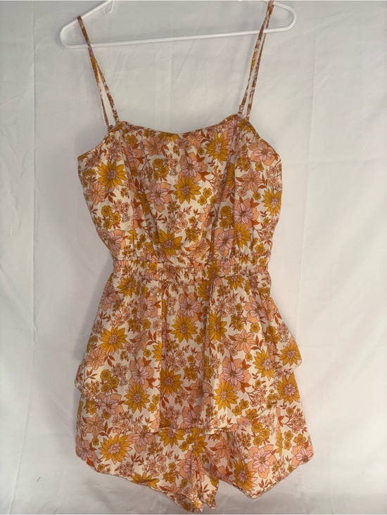 American Eagle Outfitters Dresses & Skirts - American Eagle Outfitters Pink and Mustard Floral Tiered Romper